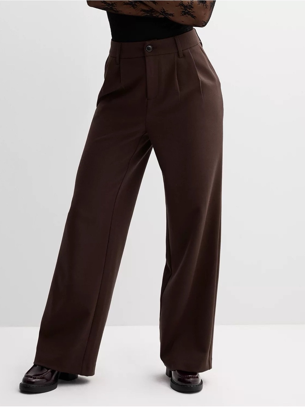 SO Juniors Wide Leg High Waist Pleated Trousers Brown